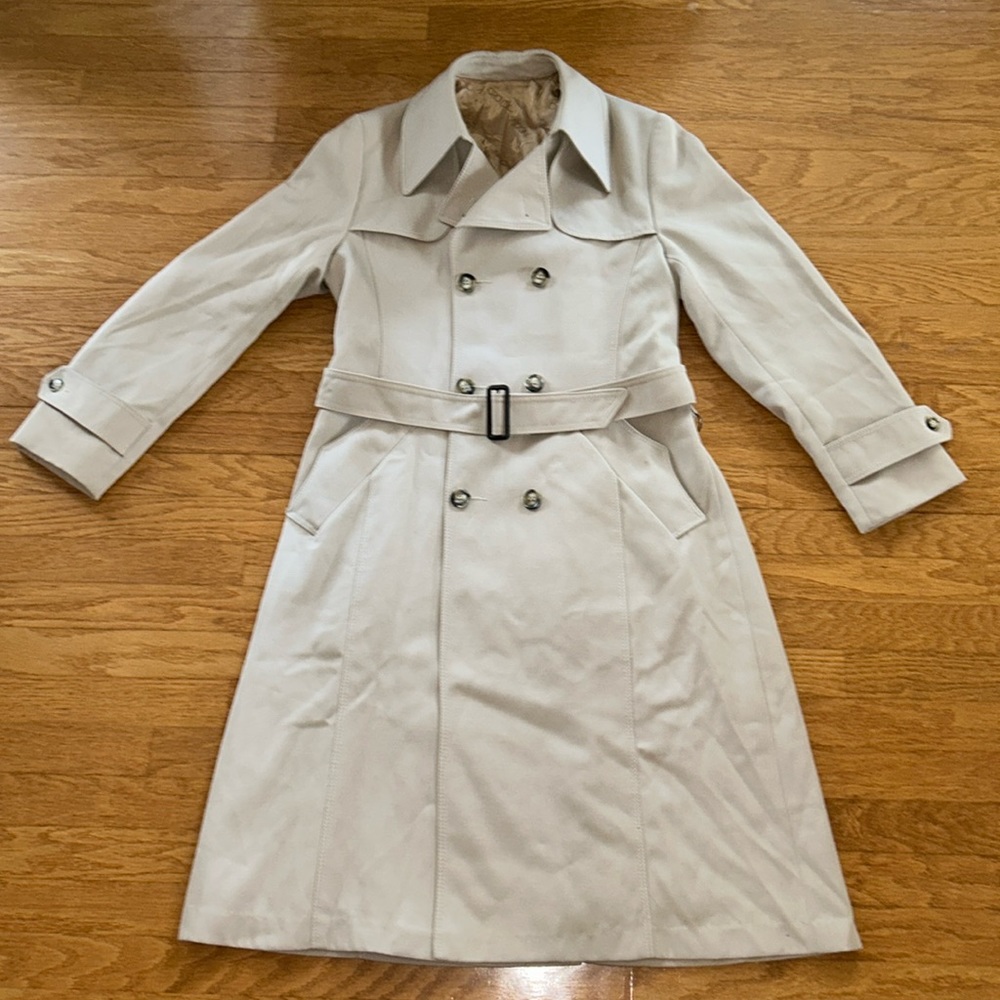 VINTAGE CROYDON NINO FLAIR TREVIRA WOOL BELTED MEN’S TRENCH COAT JACKET KHAKI